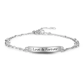 Personalized 925 Sterling silver Bracelets for Women Customize Engrave Name Bar Bracelets & Bangles with Infinity Gift for Lovers