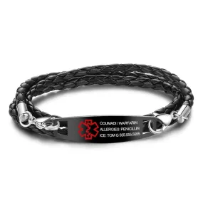 Personalized Black Rope Medical Alert ID Bracelets For Men