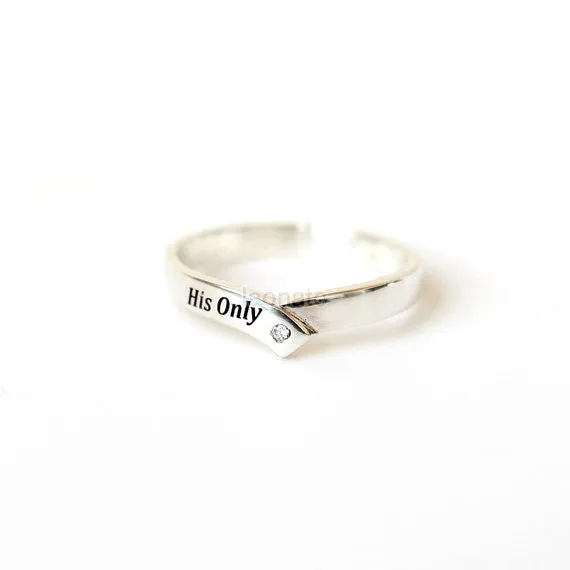 Personalized Chevron ring in sterling silver, Couple Rings--Custom engraving Ring, His only, Her one