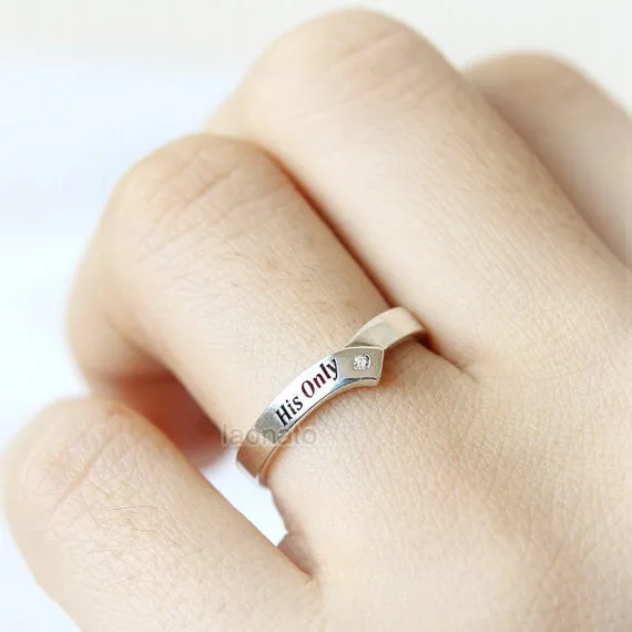 Personalized Chevron ring in sterling silver, Couple Rings--Custom engraving Ring, His only, Her one