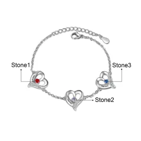 Personalized Cordate Charm Bracelets With 3 Birthstone