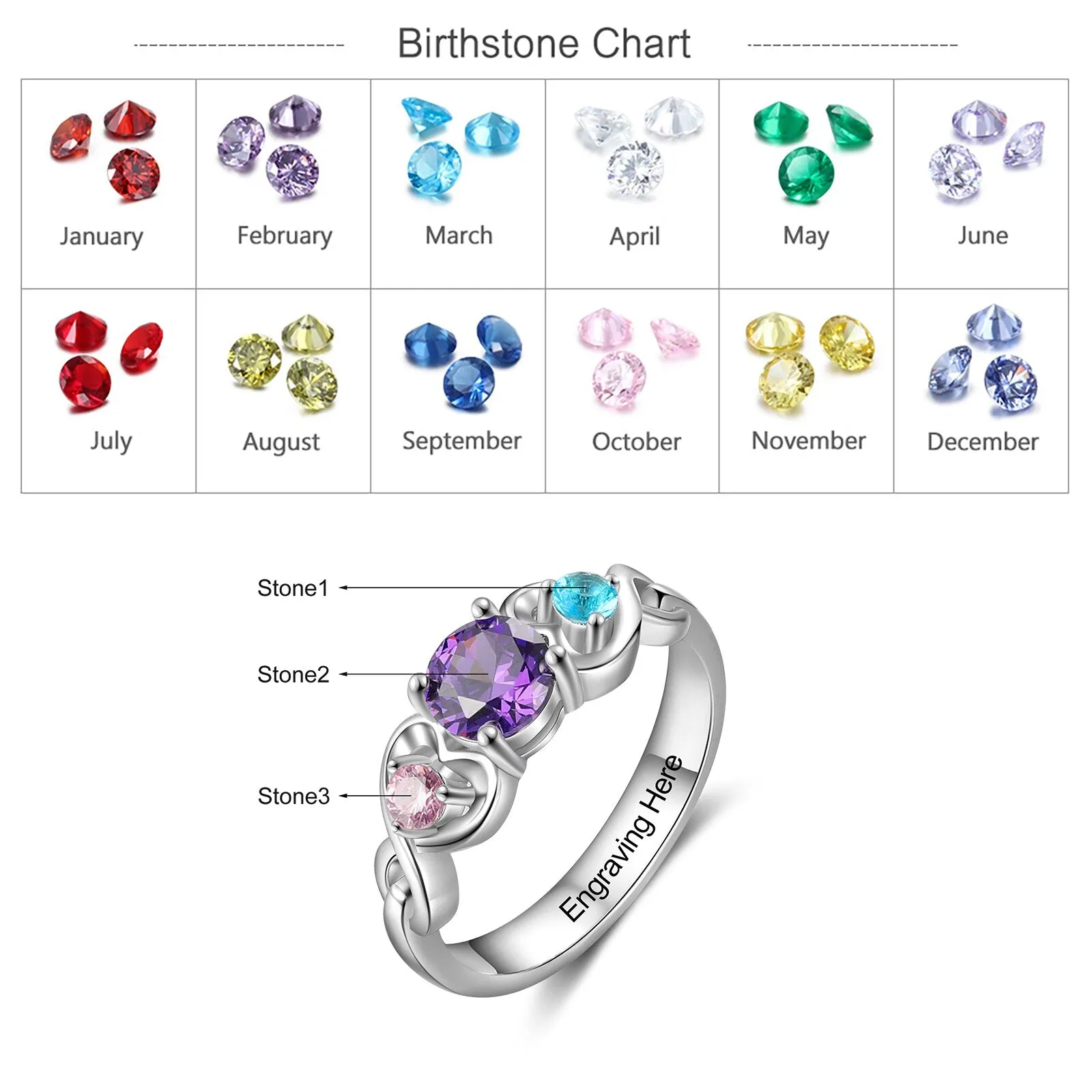 Personalized Engraving Wedding Engagement Ring Customized 12 Colors Birthstone Rings for Women Anniversary Gifts