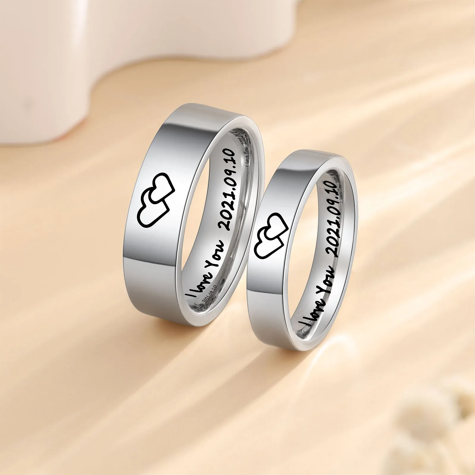 Personalized His and Hers Traditional Promise Ring or Wedding Ring Set Couples Rings