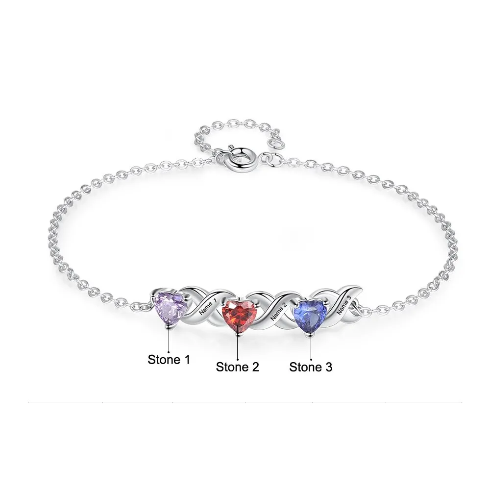 Personalized Inlaid 3 Cordate Birthstone Bracelets For Women