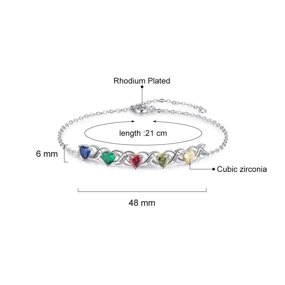 Personalized Inlaid 3 Cordate Birthstone Bracelets For Women