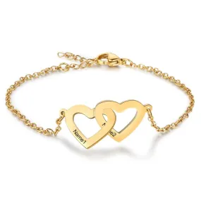 Personalized Intertwined Heart Bracelets with 2 Custom Names Customized Stainless Steel Engraved Bracelets & Bangles