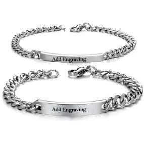 Personalized Pair Engraved His & Hers Stainless Steel Bracelets