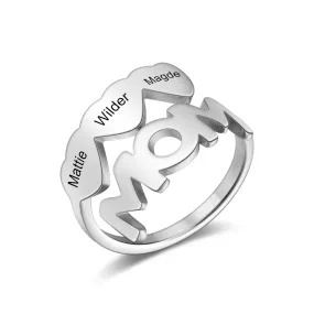 Personalized Stainless Steel Mom Ring Customized Engraving 3 Names Rings for Women Mothers Day Gifts