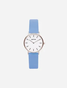 Petite Watch with Silver & White Dial | Sky Blue Vegan Leather Strap