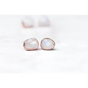 Rainbow Raw Moonstone Earrings, Rose Gold Earrings,