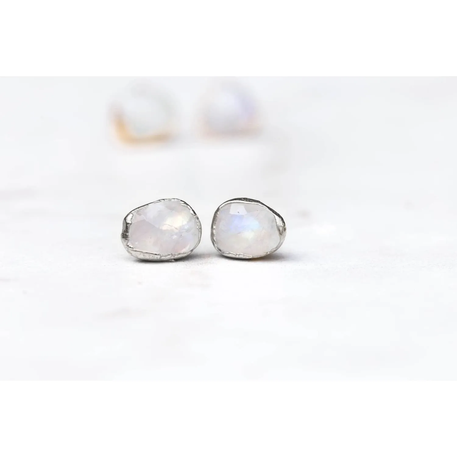 Rainbow Raw Moonstone Earrings, Rose Gold Earrings,