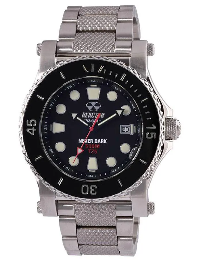 Reactor Polaris Mens Watch - Stainless Steel - Black - NEVER DARK Bezel