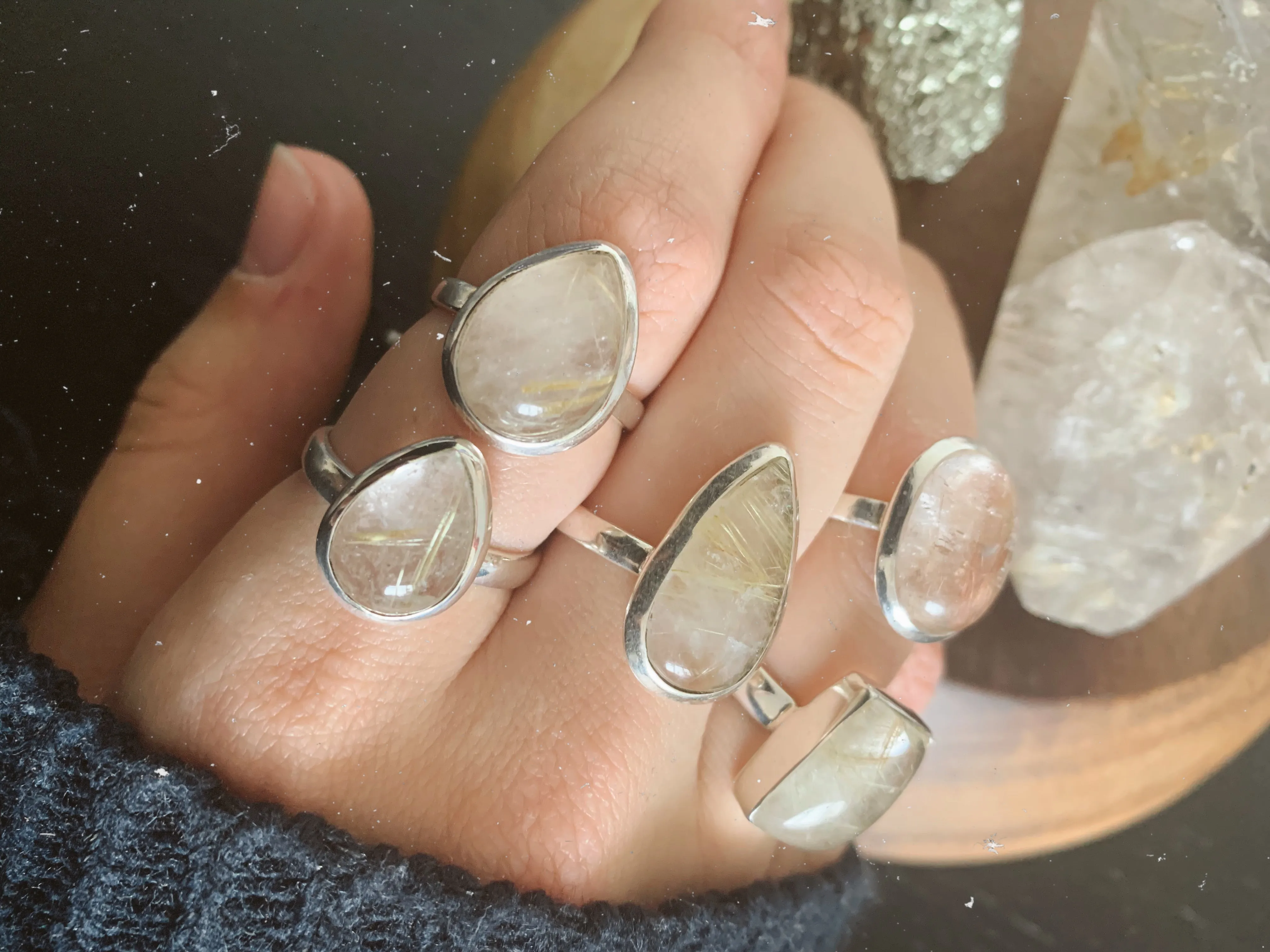 Rutilated Quartz Akoni Rings Minimal Mix (US 8)