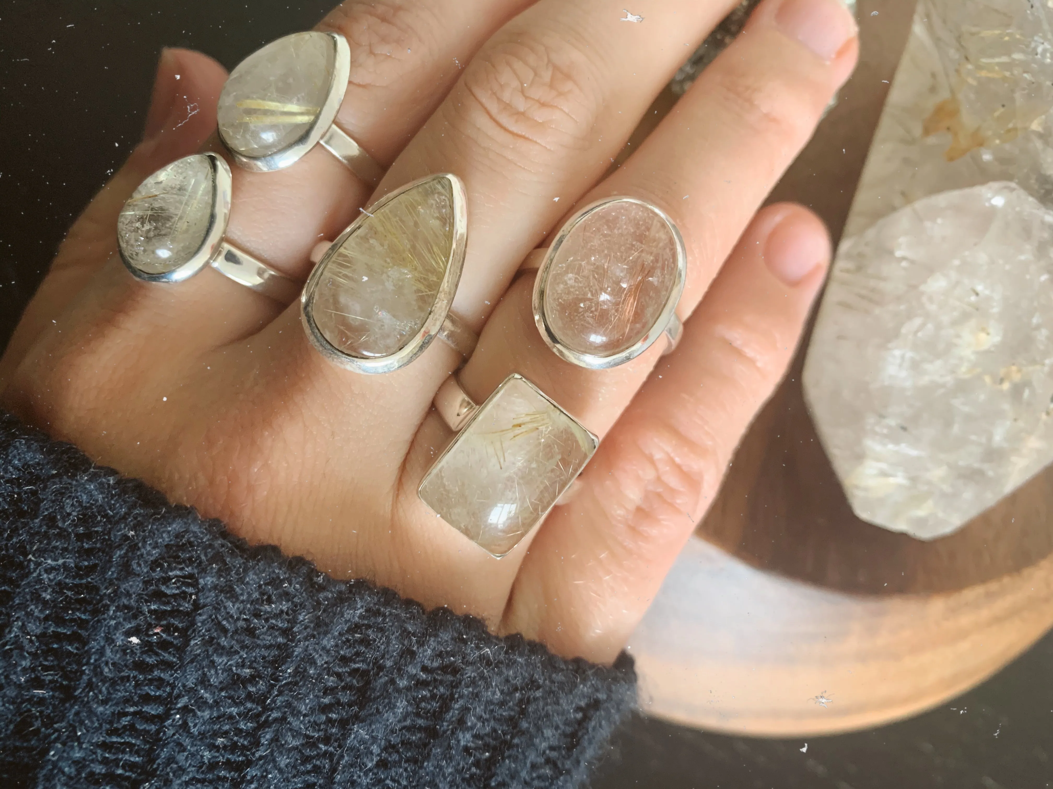 Rutilated Quartz Akoni Rings Minimal Mix (US 8)