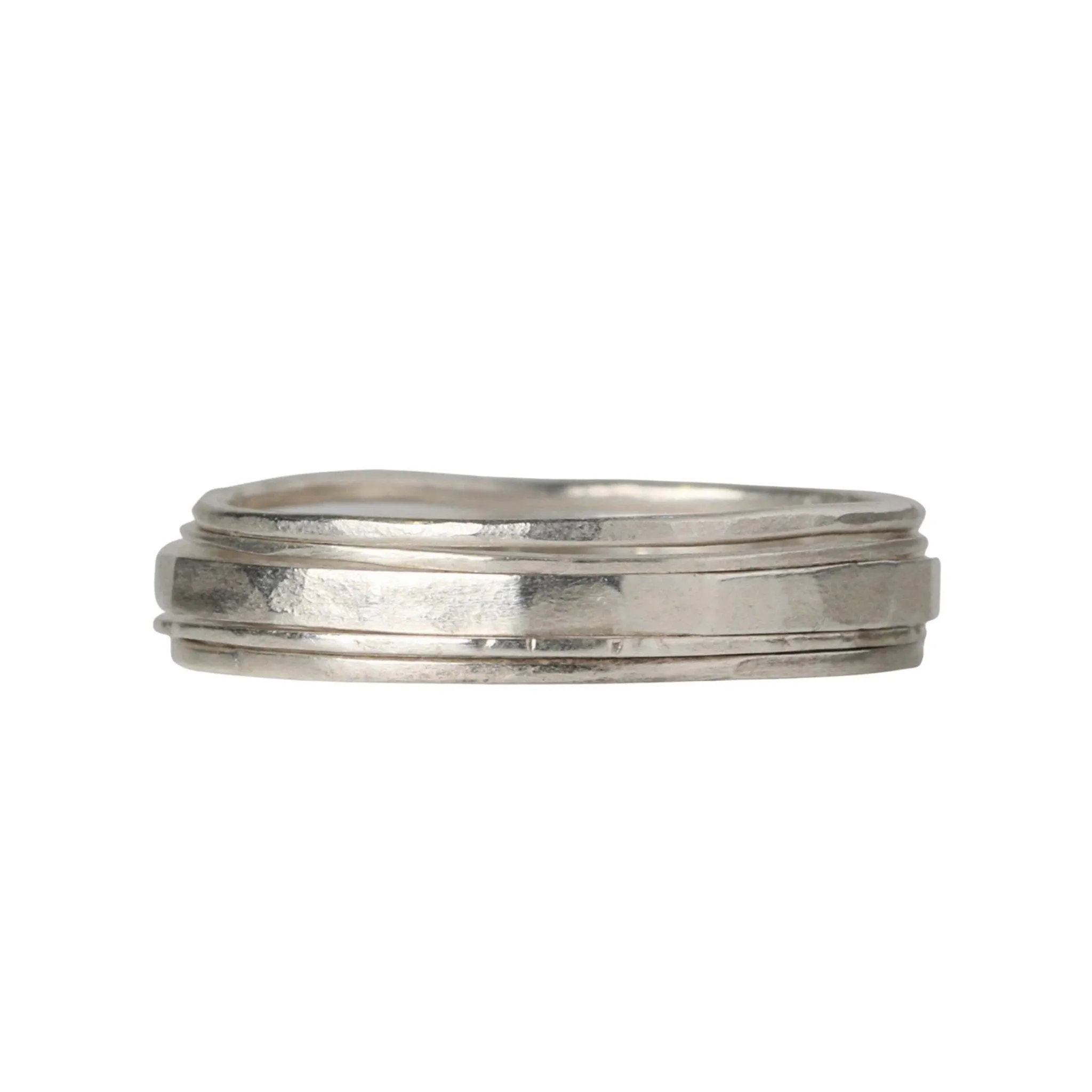 Set of 5 Sterling Silver Hammered Stacking Rings with Varying Thickness