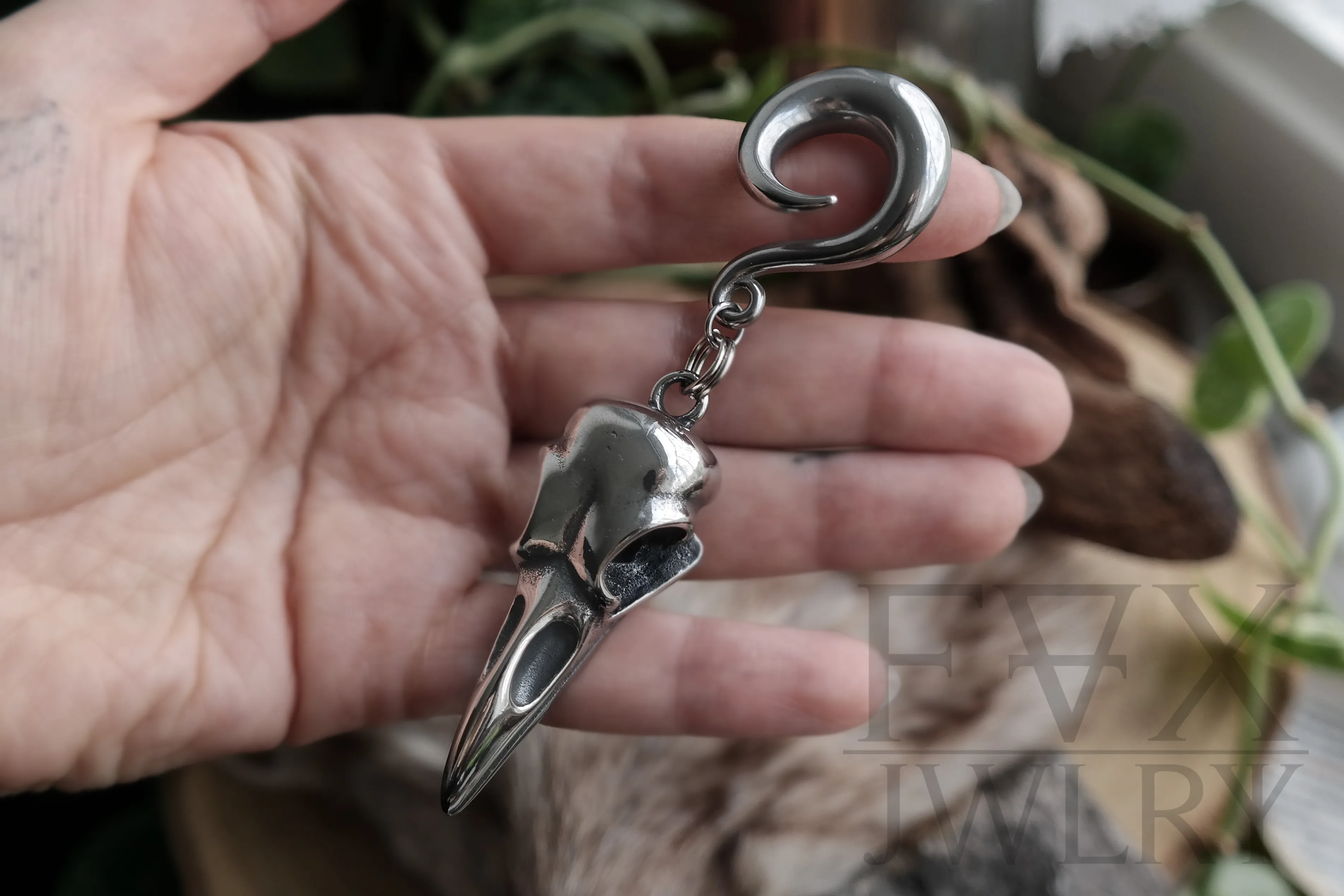 Silver Bird Skull Ear Weights