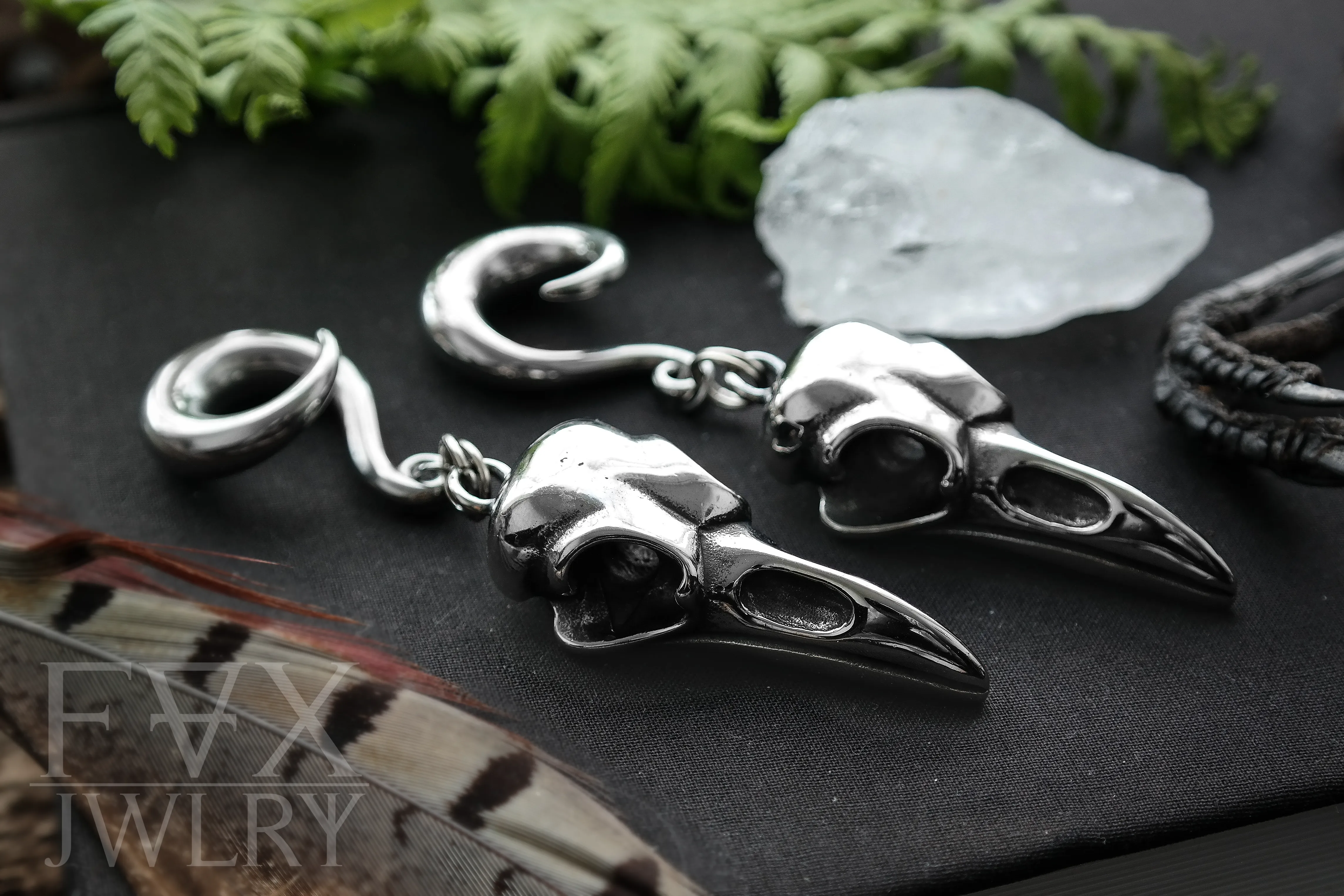 Silver Bird Skull Ear Weights