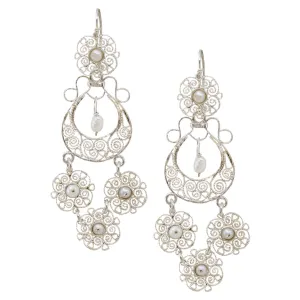 Silver Filigree with Drop Pearls Earrings