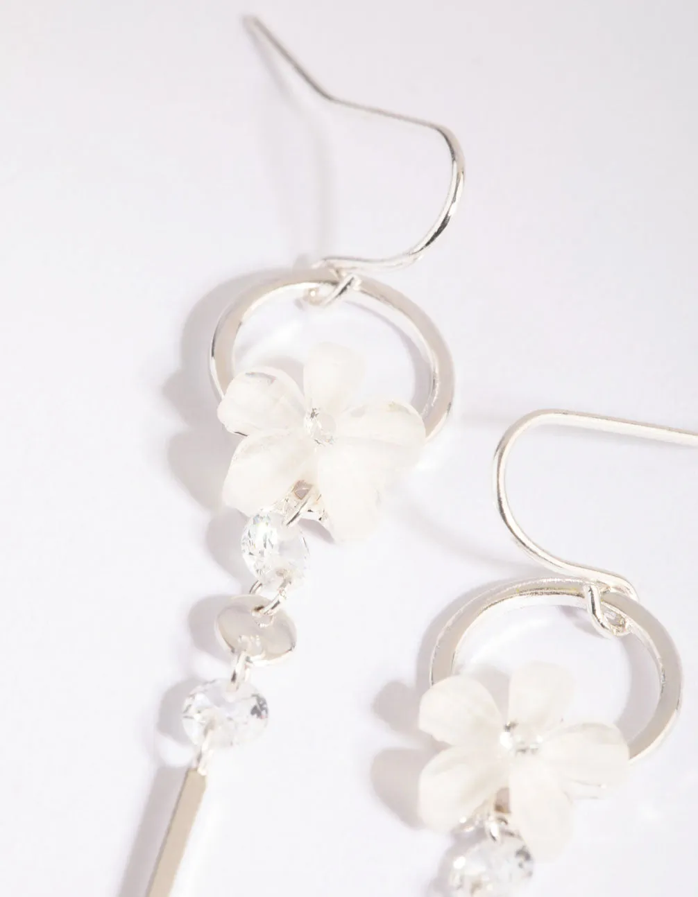 Silver Flower Drop Earrings