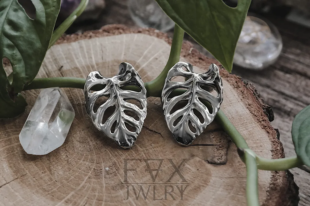 Silver Monstera Ear Weights