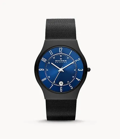 Skagen Titanium and Black Steel-Mesh Watch T233XLTMN - Enhanced E-Commerce Product Title