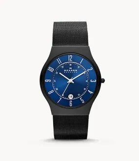 Skagen Titanium and Black Steel-Mesh Watch T233XLTMN - Enhanced E-Commerce Product Title