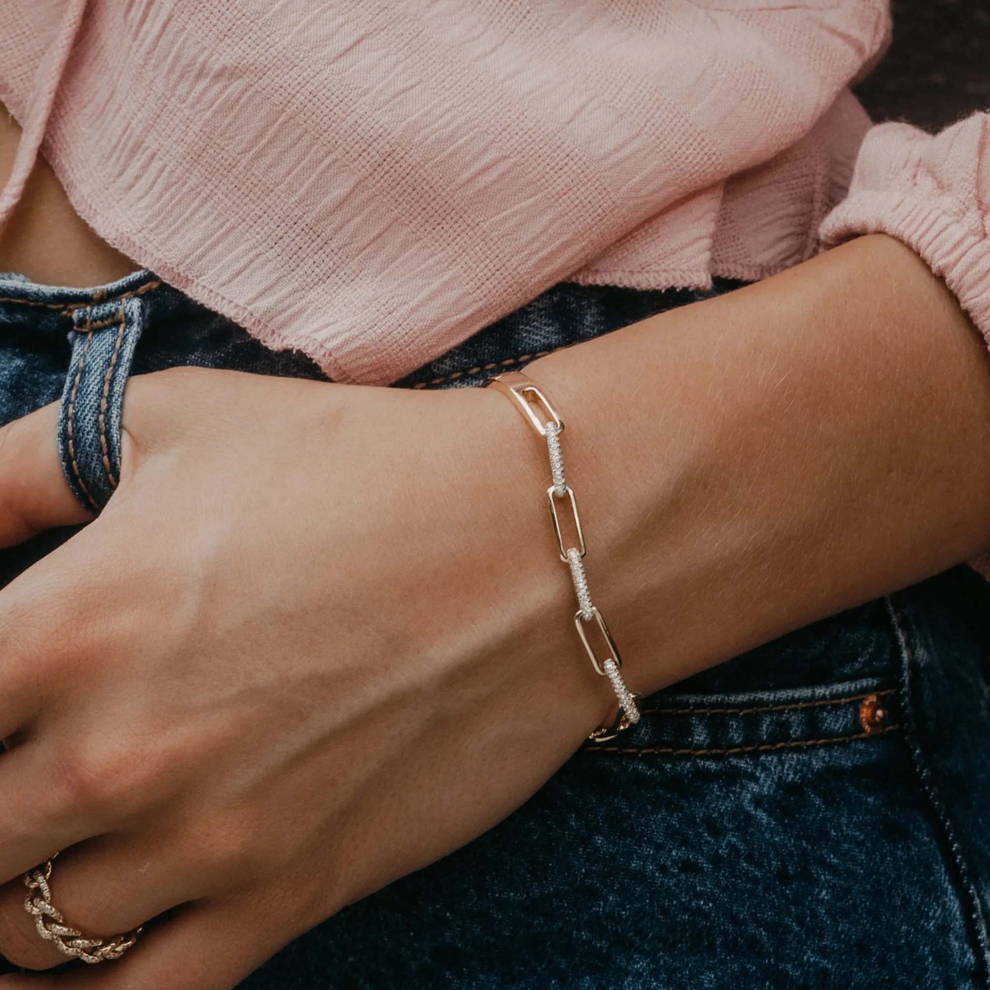 Soft Paperclip Diamond Bangle Bracelet