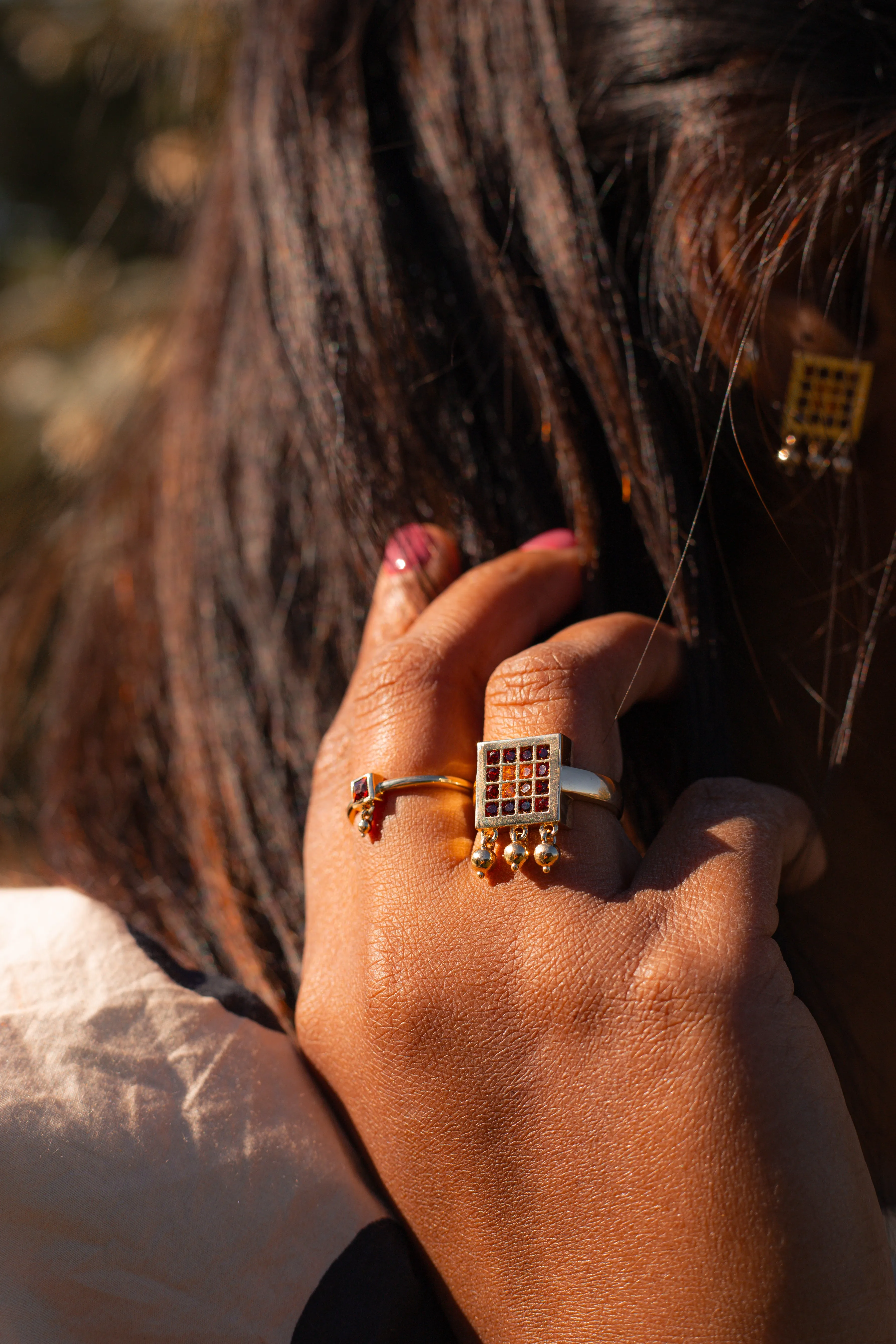 Square Drop Garnet Ring