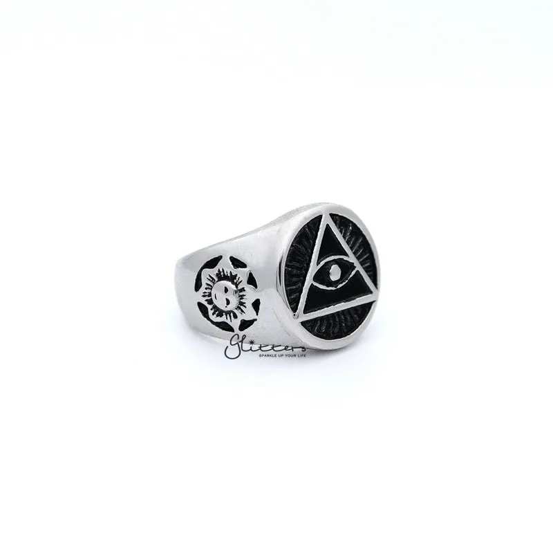 Stainless Steel Circle All Seeing Eye/Eye of Providence Casting Men's Rings