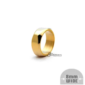 Stainless Steel High Polished 8mm Wide Unique Square Shape Band Rings - Gold