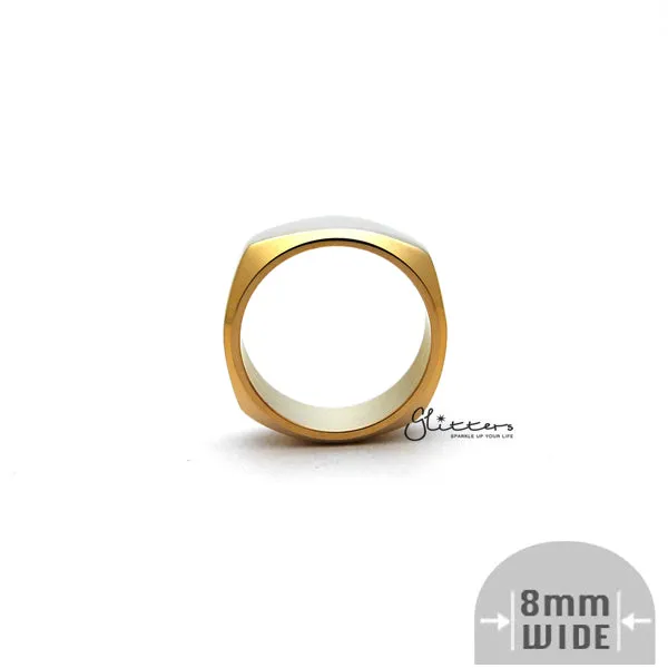 Stainless Steel High Polished 8mm Wide Unique Square Shape Band Rings - Gold