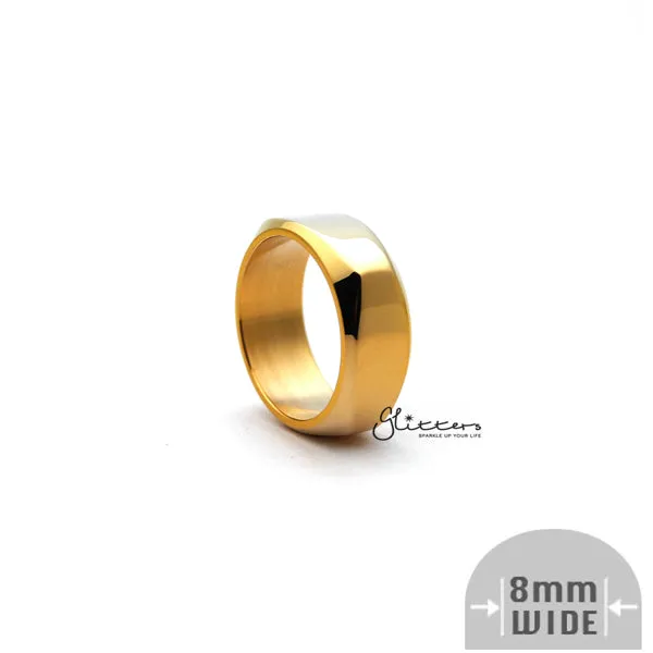 Stainless Steel High Polished 8mm Wide Unique Square Shape Band Rings - Gold