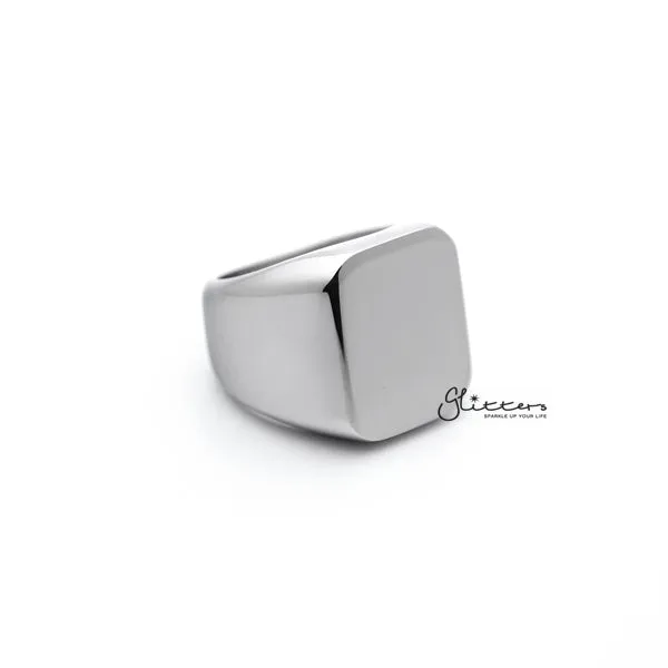 Stainless Steel High Polished Square Shape Men's Rings - Silver