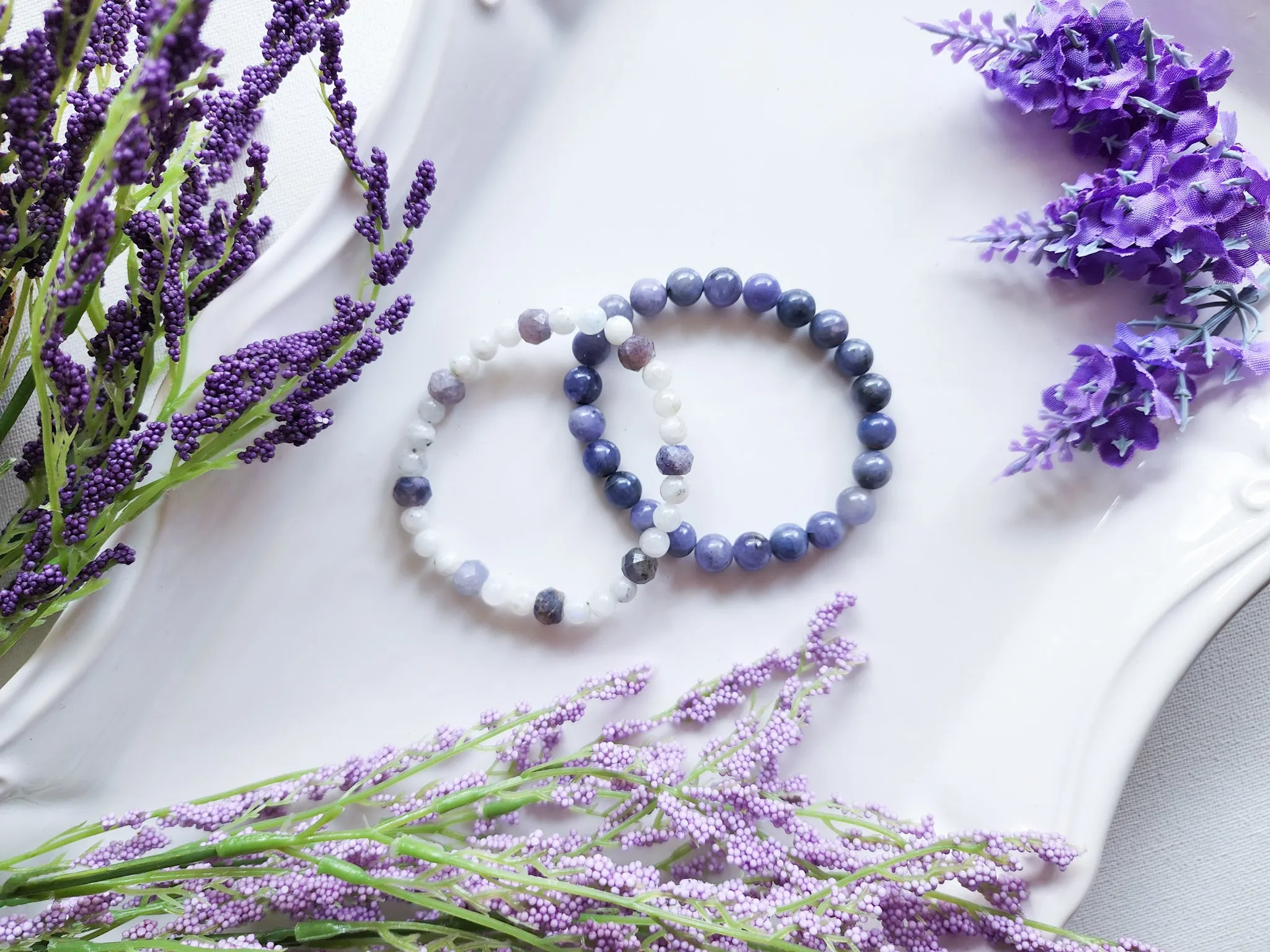 Tanzanite & Moonstone Stack Beaded Bracelets || Reiki Infused