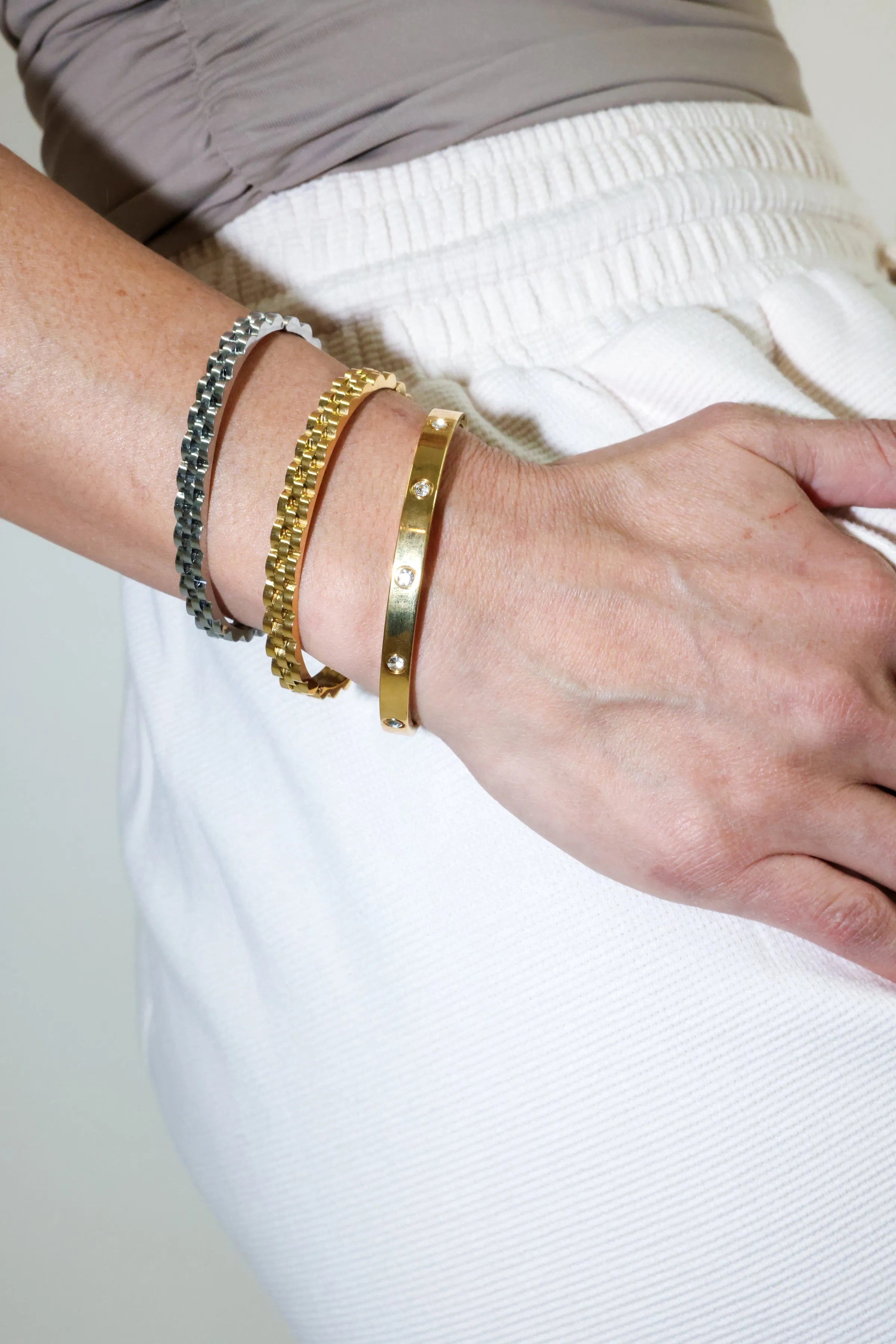 Thick Gold Toned and Crystal Bangle