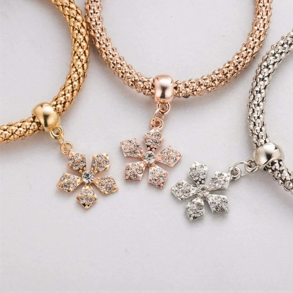 Tri Colored Flower Charm Bracelets