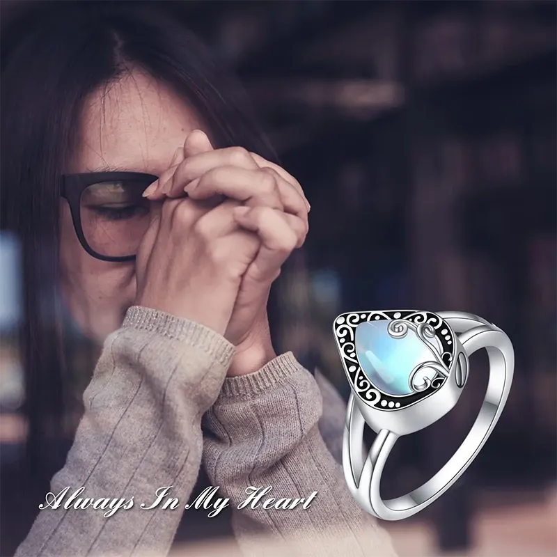 Urn Ring for Ashes Sterling Silver Moonstone Filigree Cremation Jewellery Rings For Ashes Of Loved Ones Memorial Keepsake