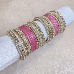 Urvi Mirror Bangle Set - Pink