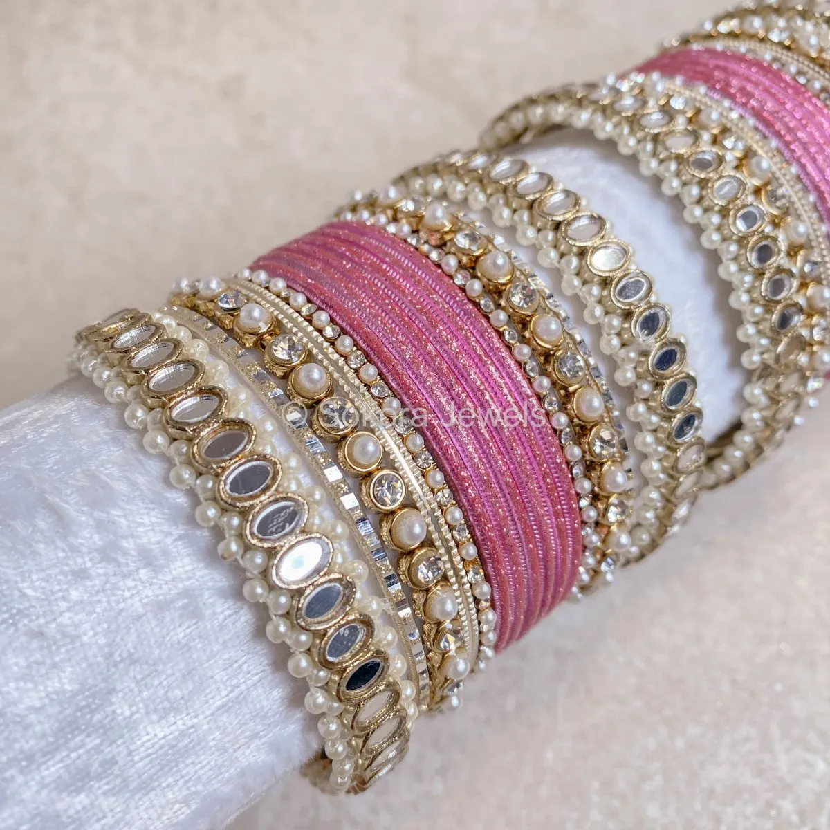 Urvi Mirror Bangle Set - Pink