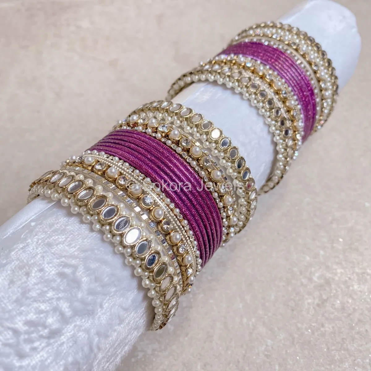 Urvi Mirror Bangle Set - Purple