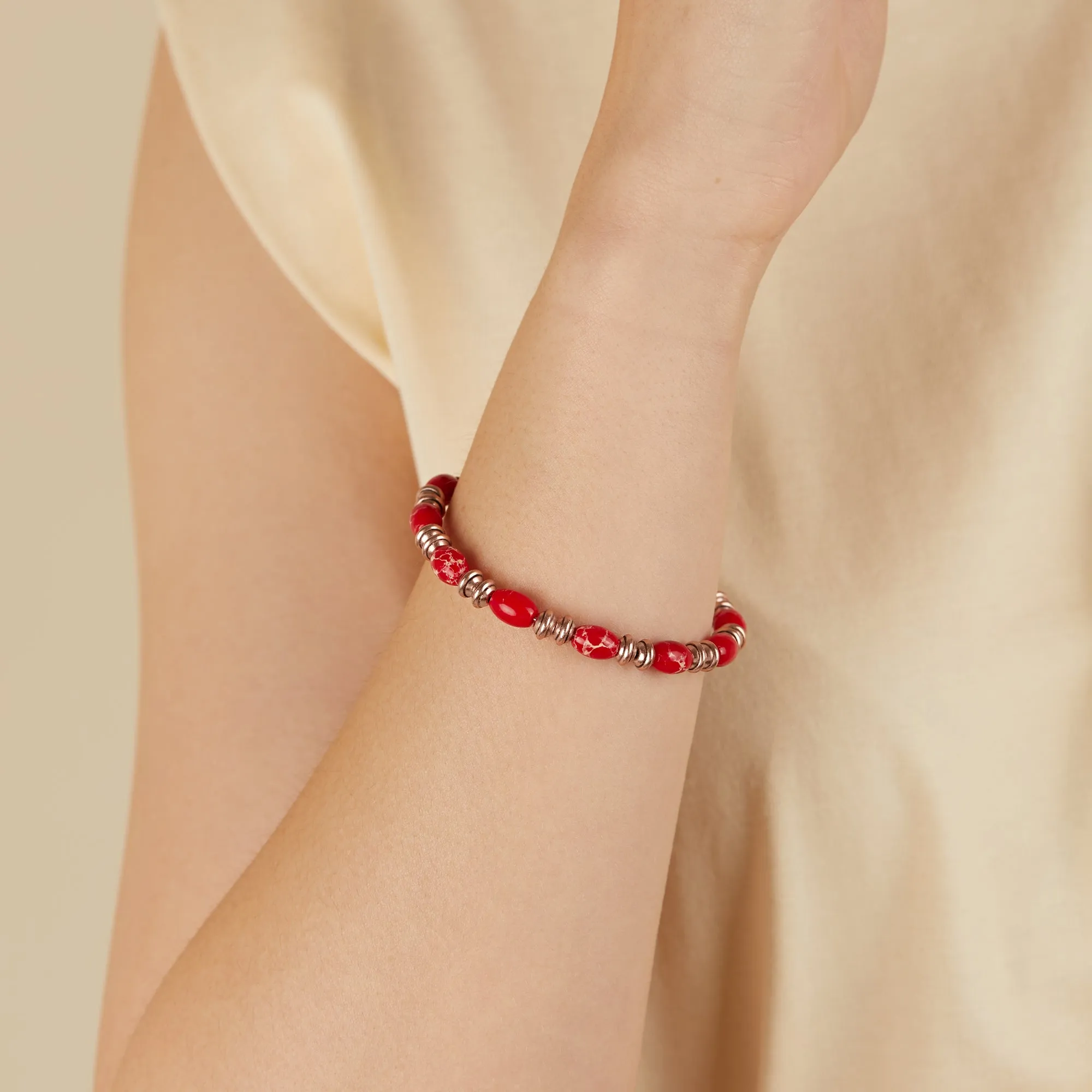 Watercolor Beaded Bangle, Red