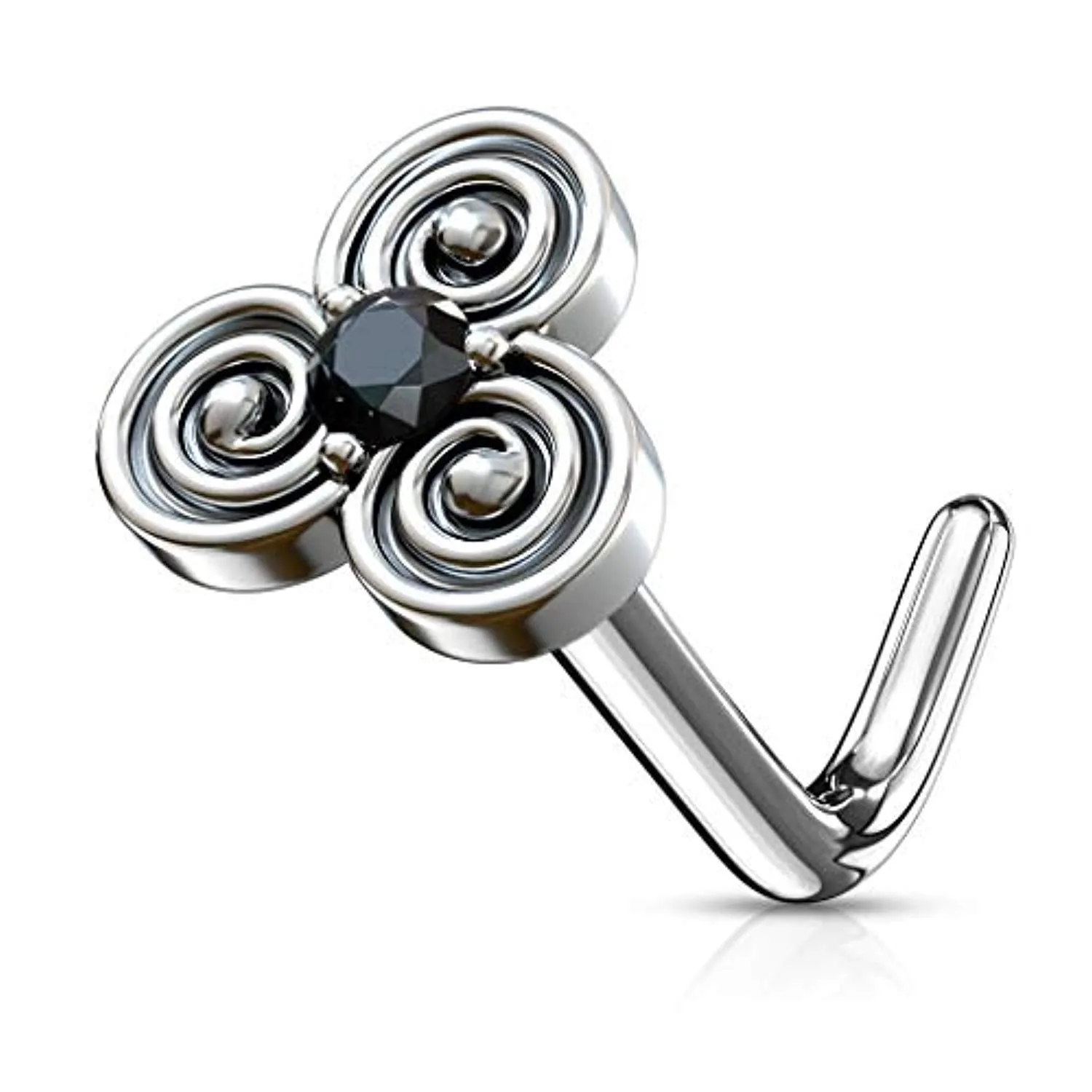 WildKlass CZ Centered Stacked Circles Tribal Top 316L Surgical Steel L Bend Nose Stud Rings