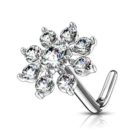 WildKlass Double Tiered CZ Starburst Top 316L Surgical Steel L Bend Nose Stud Rings