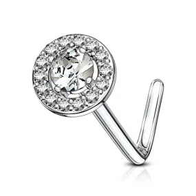 WildKlass Double Tiered Round CZ Center Top 316L Surgical Steel L Bend Nose Stud Rings